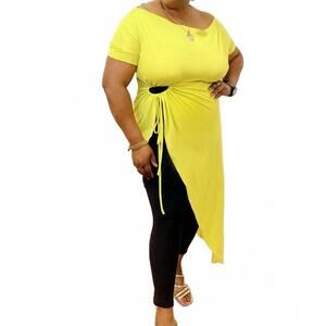 NEW CURVE MARKET keyhole side asymmetrical hem tunic top in lime